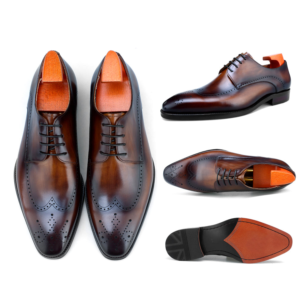 Zapatos Derby para Hombre: Estilo Moderno, Hechos a Mano, Formales de Negocios con Punta Redonda tipo Derby